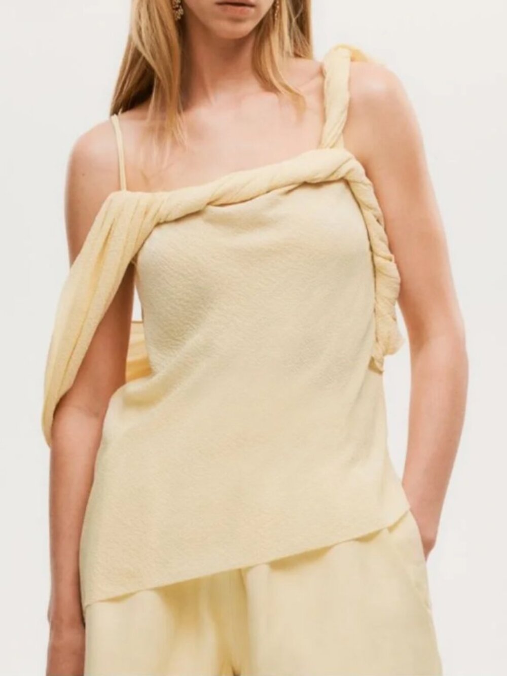 NWOT H&M Studio Special Edition Cream Asymmetrical Draped Top Size M
